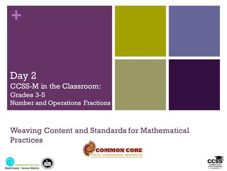 3/25/2017 Day 2 CCSS-M in the Classroom: Grades 3-5 Number and Operations Fractions Weaving Content and Standards for Mathematical Practices.