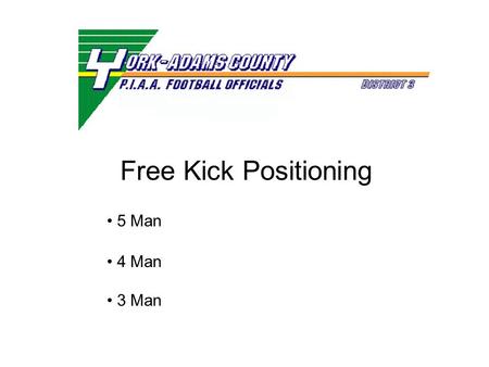 Free Kick Positioning 5 Man 4 Man 3 Man. Free Kick Positioning 5 Man PIAA Mechanics.