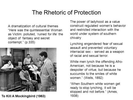 The Rhetoric of Protection A dramatization of cultural themes Here was the quintessential Woman as Victim: polluted, ruined for life the object of fantasy.