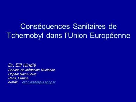 Conséquences Sanitaires de Tchernobyl dans l’Union Européenne