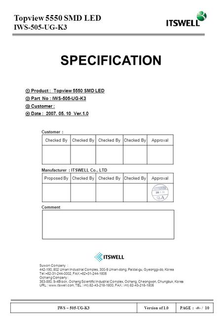 SPECIFICATION ① Product : Topview 5550 SMD LED