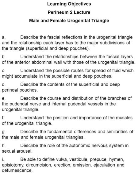 Male and Female Urogenital Triangle