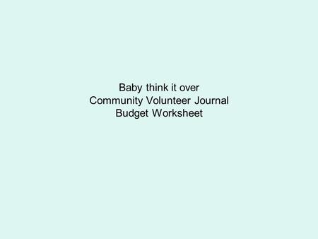 Baby think it over Community Volunteer Journal Budget Worksheet