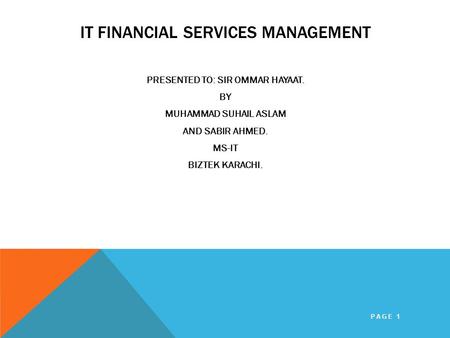 IT FINANCIAL SERVICES MANAGEMENT