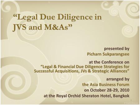 “Legal Due Diligence in JVS and M&As”