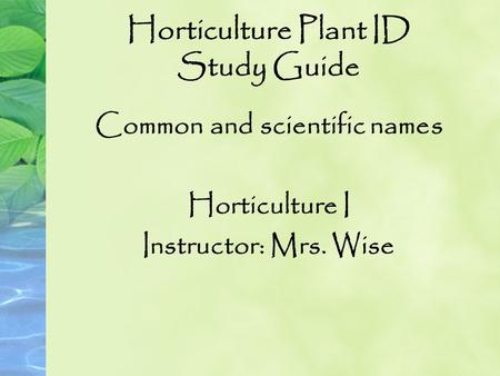 Horticulture Plant ID Study Guide