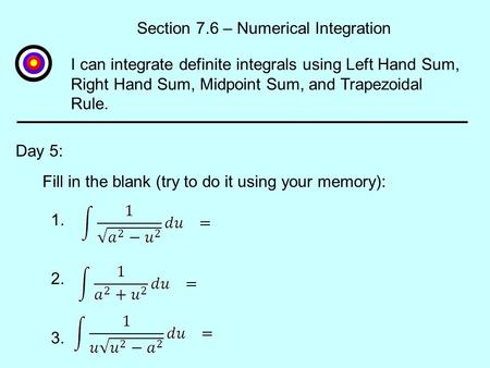 Section 7.6 – Numerical Integration