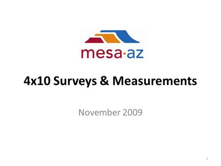 4x10 Surveys & Measurements November 2009 1. Employee Survey To measure personal impact of those who changed from 5x8 to 4x10 during the 4forMesa pilot.