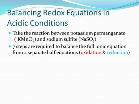 Balancing Redox Equations in Acidic Conditions