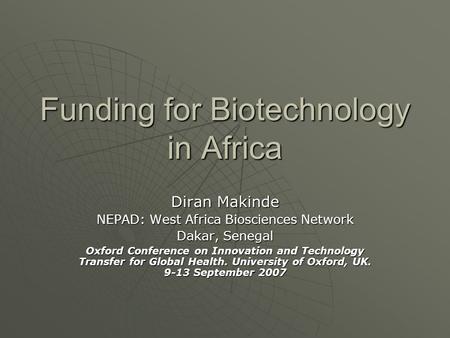 Funding for Biotechnology in Africa