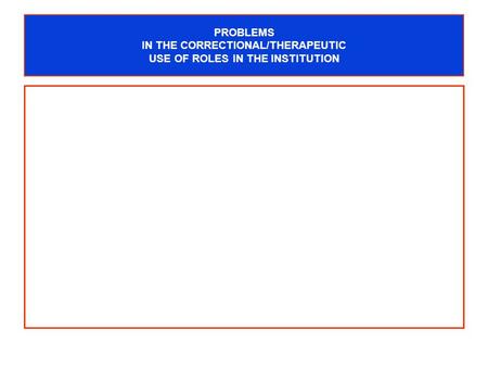 PROBLEMS IN THE CORRECTIONAL/THERAPEUTIC USE OF ROLES IN THE INSTITUTION.