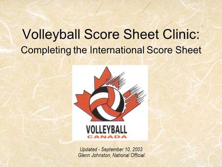 Volleyball Score Sheet Clinic: