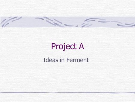 Project A Ideas in Ferment. Project A Founded in 1990 by Jim Teece and Dena Matthews Known for Site-in-a-Box Internet Solutions Clients include Asante,