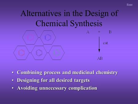 Home Alternatives in the Design of Chemical Synthesis Combining process and medicinal chemistryCombining process and medicinal chemistry Designing for.