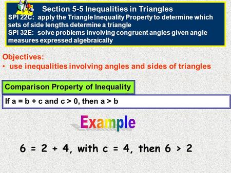 Example 6 = 2 + 4, with c = 4, then 6 > 2