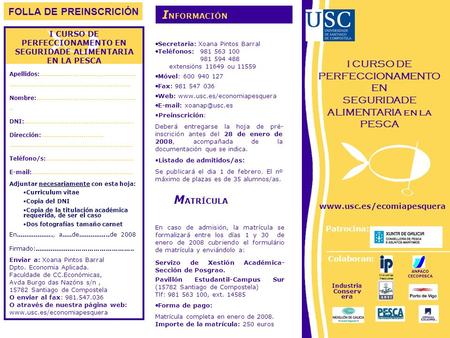 MATRÍCULA FOLLA DE PREINSCRICIÓN I CURSO DE PERFECCIONAMENTO EN