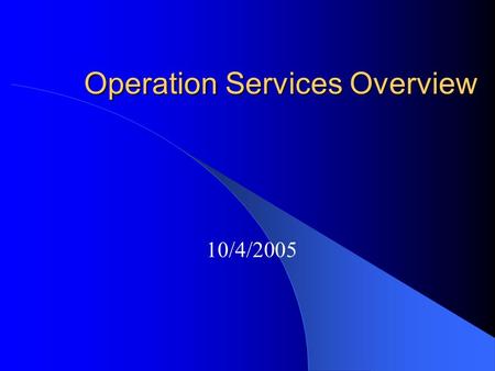 Operation Services Overview 10/4/2005. Organization Director of OPS -Ken Mannon Building Systems and Energy Mgmt Steve Strickland Real Estate Services.