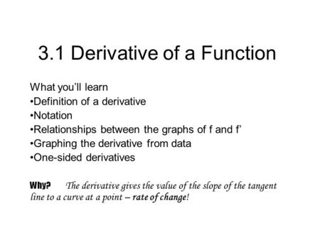 3.1 Derivative of a Function