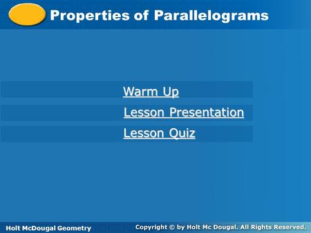 Properties of Parallelograms