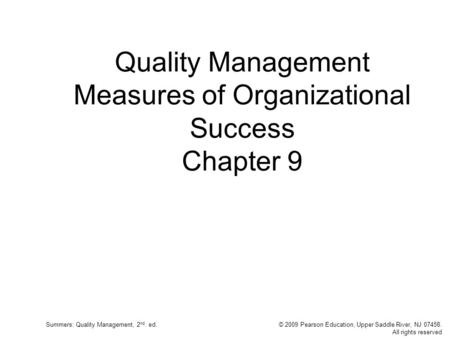 Quality Management Measures of Organizational Success Chapter 9