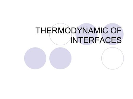 THERMODYNAMIC OF INTERFACES