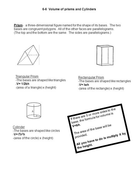 6-6  Volume of prisms and Cylinders