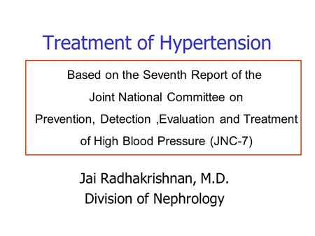 Treatment of Hypertension