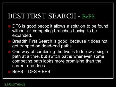 BEST FIRST SEARCH - BeFS