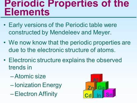 Periodic Properties of the Elements