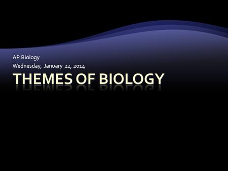 AP Biology Wednesday, January 22, 2014 Science as a process of inquiry Evolution Energy transfer Continuity & Change Relationship of structure to function.