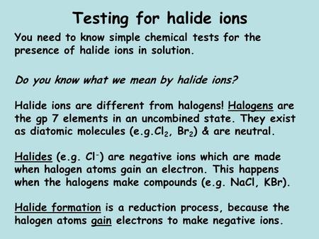 Testing for halide ions