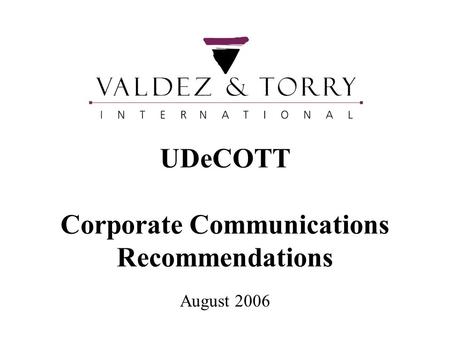 UDeCOTT Corporate Communications Recommendations