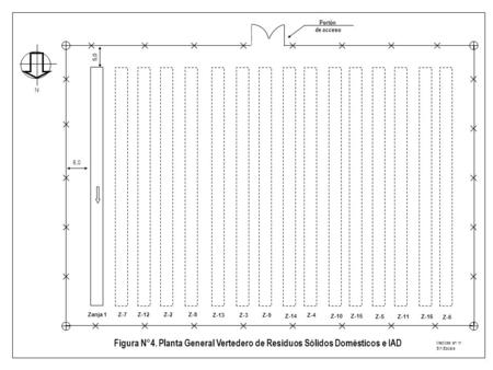 5,0 Figura N°4. Planta General Vertedero de Residuos Sólidos Domésticos e IAD Zanja 1 N Portón de acceso Z-2 Z-3Z-4 Z-5 Z-6 Z-7Z-8 Z-9 Z-10 Z-11Z-16 Z-12.