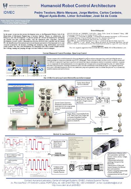 Humanoid Robot Control Architecture Pedro Teodoro, Mário Marques, Jorge Martins, Carlos Cardeira, Miguel Ayala-Botto, Limor Schweitzer, José Sá da Costa.