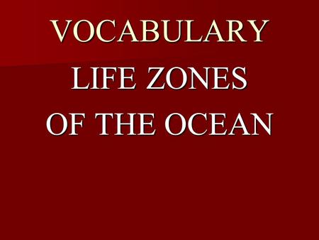 VOCABULARY LIFE ZONES OF THE OCEAN.