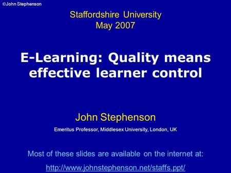 E-Learning: Quality means effective learner control