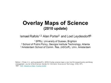 Overlay Maps of Science (2010 update)