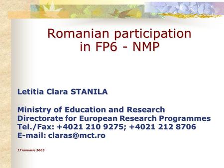 Romanian participation in FP6 - NMP