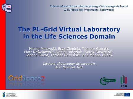 Polska Infrastruktura Informatycznego Wspomagania Nauki w Europejskiej Przestrzeni Badawczej Institute of Computer Science AGH ACC Cyfronet AGH The PL-Grid.