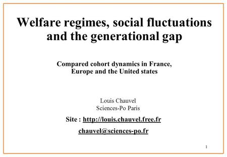 Welfare regimes, social fluctuations and the generational gap