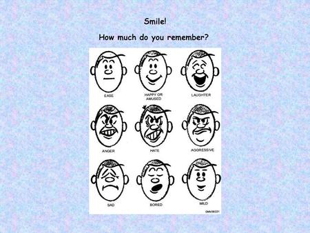 Smile! How much do you remember?. VERB FORMS Think know be can stand see shake learn wear fall kneel catch get have get freeze say do.