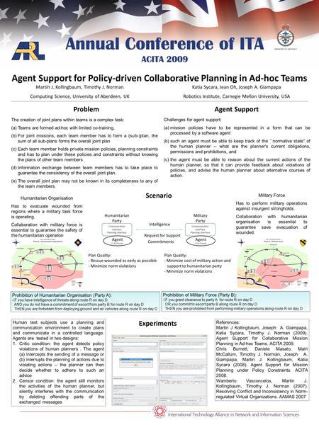 Annual Conference of ITA ACITA 2009 Agent Support for Policy-driven Collaborative Planning in Ad-hoc Teams Martin J. Kollingbaum, Timothy J. Norman Computing.