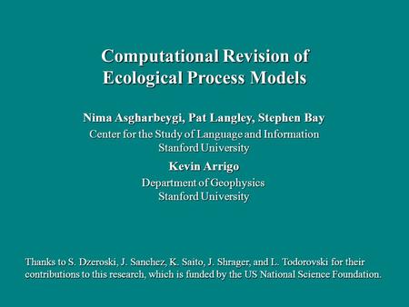 Computational Revision of Ecological Process Models