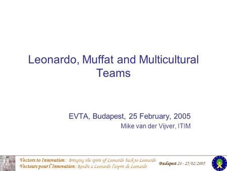 Vectors to Innovation : Bringing the spirit of Leonardo back to Leonardo Vecteurs pour lInnovation : Rendre à Leonardo lesprit de Leonardo Budapest 24.