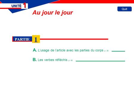 A. L’usage de l’article avec les parties du corps p. 38