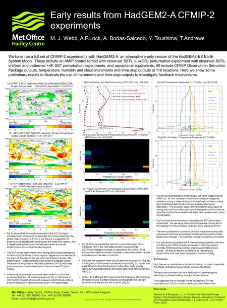 Met Office Hadley Centre, FitzRoy Road, Exeter, Devon, EX1 3PB United Kingdom Tel: +44 (0)1392 886905 Fax: +44 (0)1392 885681