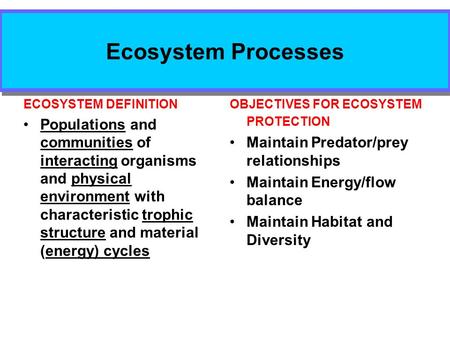 Ecosystem Processes ECOSYSTEM DEFINITION