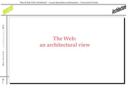 J0 1 Marco Ronchetti -  Basi di Dati Web e Distribuite – Laurea Specialitica in Informatica – Università di Trento.