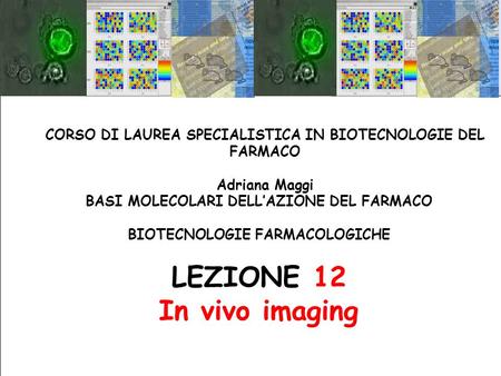 BASI MOLECOLARI DELLAZIONE DEL FARMACO BIOTECNOLOGIE FARMACOLOGICHE LEZIONE 12 In vivo imaging CORSO DI LAUREA SPECIALISTICA IN BIOTECNOLOGIE DEL FARMACO.