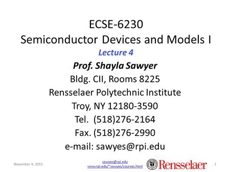 ECSE-6230 Semiconductor Devices and Models I Lecture 4